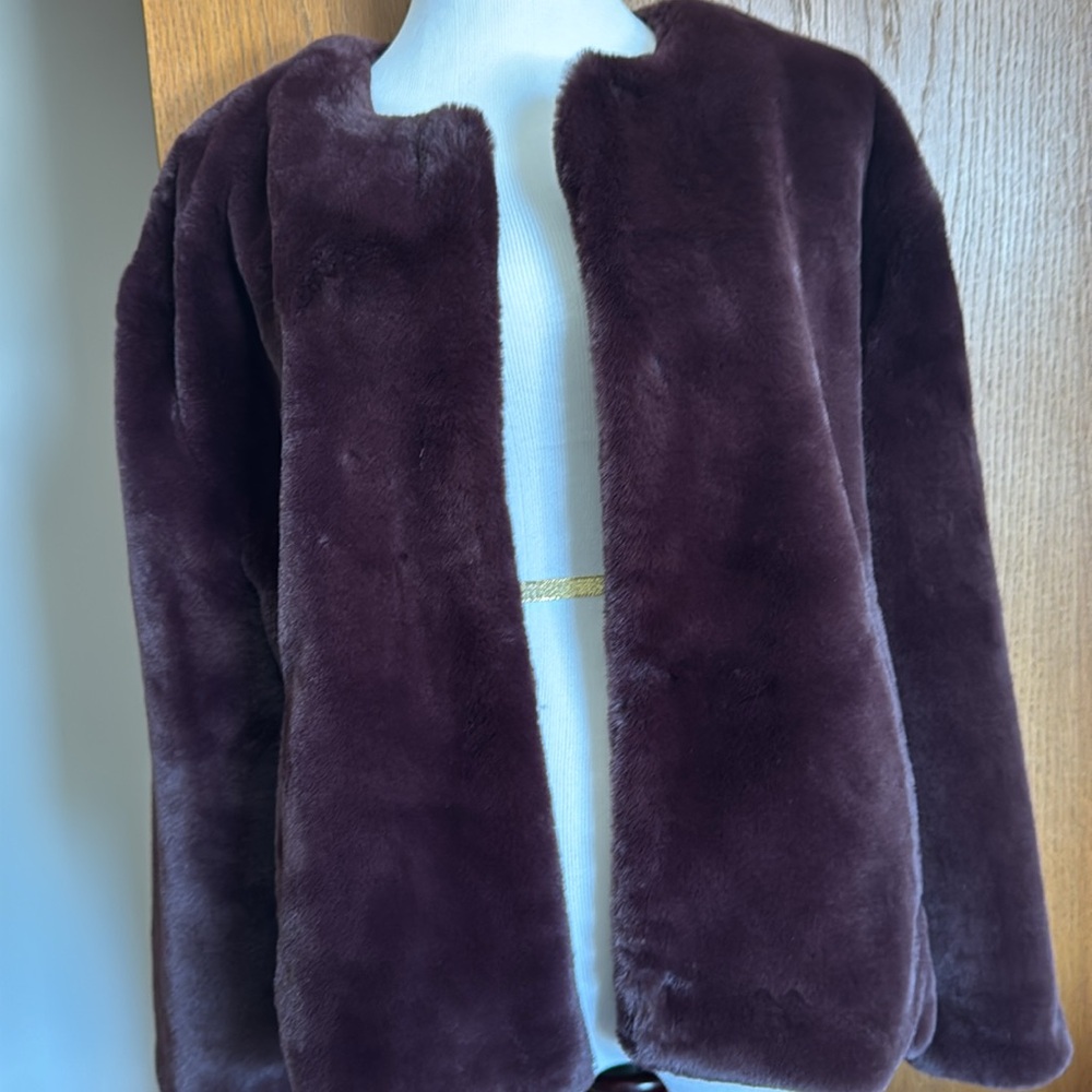 Sanctuary Womens Faux Fur Cape Jacket Starry Night Formal Amethyst Purple XL - Picture 3 of 7